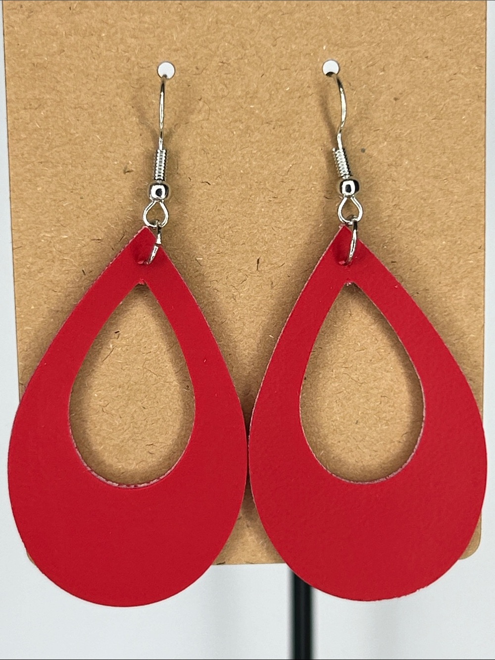 Red Faux Leather Dangle Earrings Fashion Jewelry